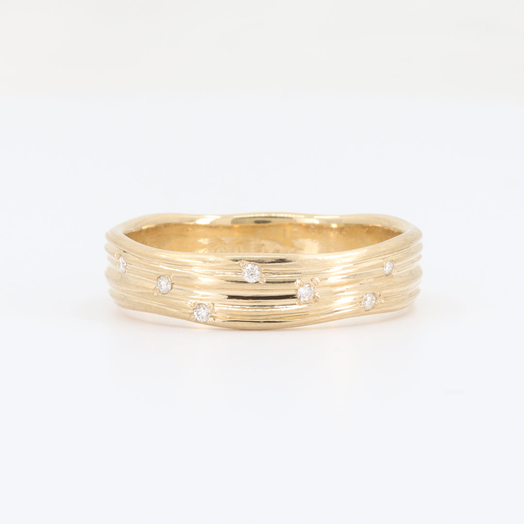 Freeform Textured Diamond Band, 0.04cttw in 14K Yellow Gold, Approximately 6mm
