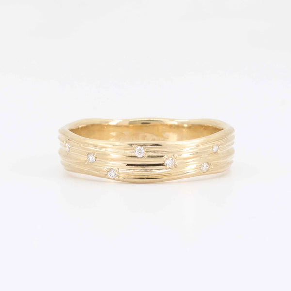 Freeform Textured Diamond Band, 0.04cttw in 14K Yellow Gold, Approximately 6mm - Kizer Cummings Jewelers