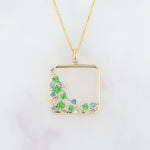 Load image into Gallery viewer, Open Square Diamond and Gemstone Cluster Pendant in Yellow Gold
