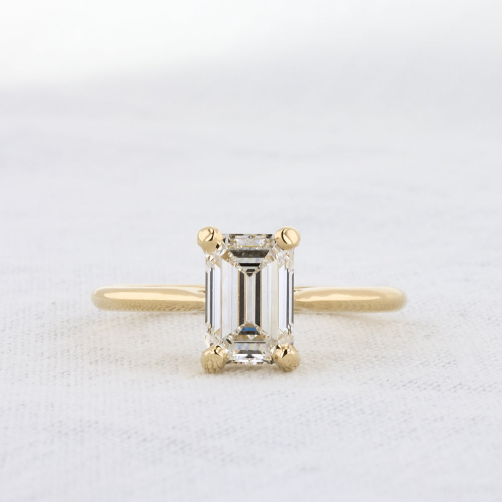 Lab Grown Emerald Cut Diamond Solitaire Ring in Yellow Gold