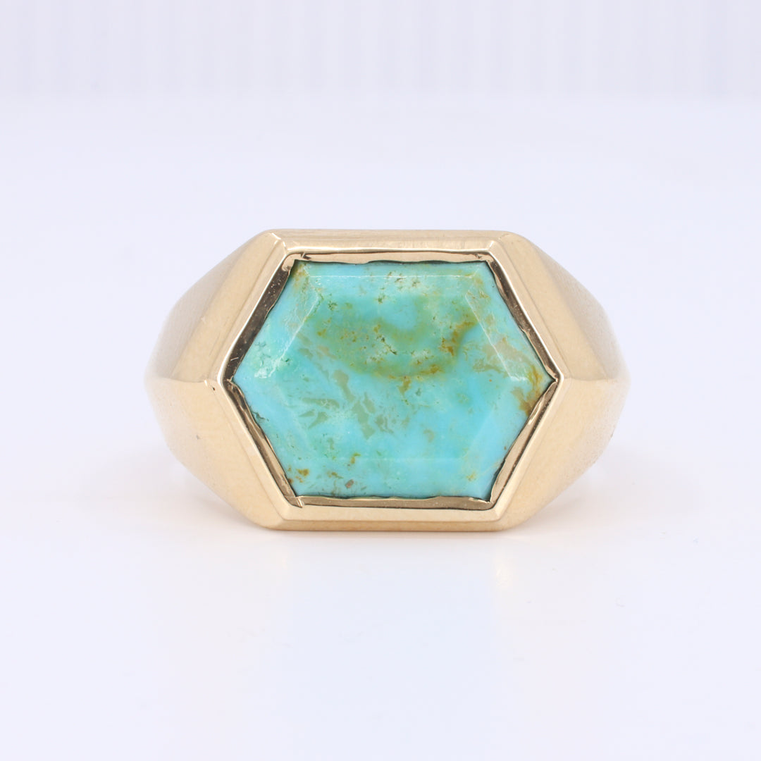 Hexagon Turquoise Signet Ring in Yellow Gold