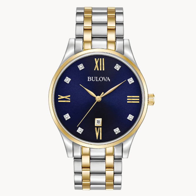 Bulova Classic- Navy Blue Round Face w/ Two-Tone Features and Band
