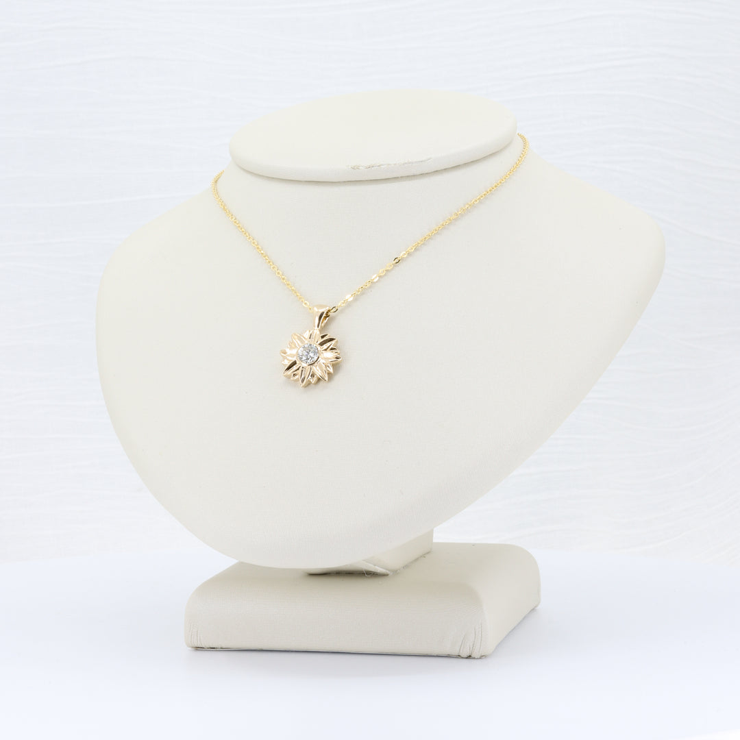 Sunflower Diamond Pendant, 0.24ct Diamond in 14K Yellow Gold, 18 inch Chain