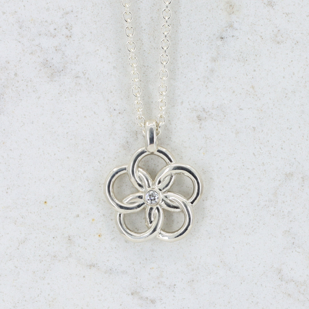 Diamond Chain Mail Flower Pendant Necklace, 0.03ct in Sterling Silver, 18 inch