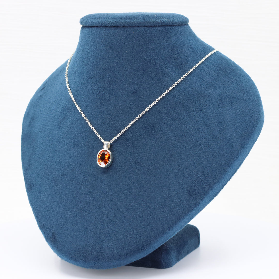 Spessartite Garnet Pendant, 2.85ct Oval Garnet in Sterling Silver, 16–18 inch Chain