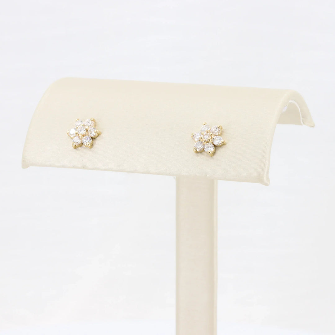 Diamond Flower Stud Earrings, 0.43cttw in 14K Yellow Gold - Kizer Cummings Jewelers