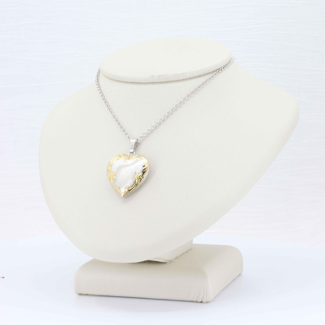 Heart Locket, in Sterling Silver with Yellow Gold Plating, 18 inch Chain - Kizer Cummings Jewelers
