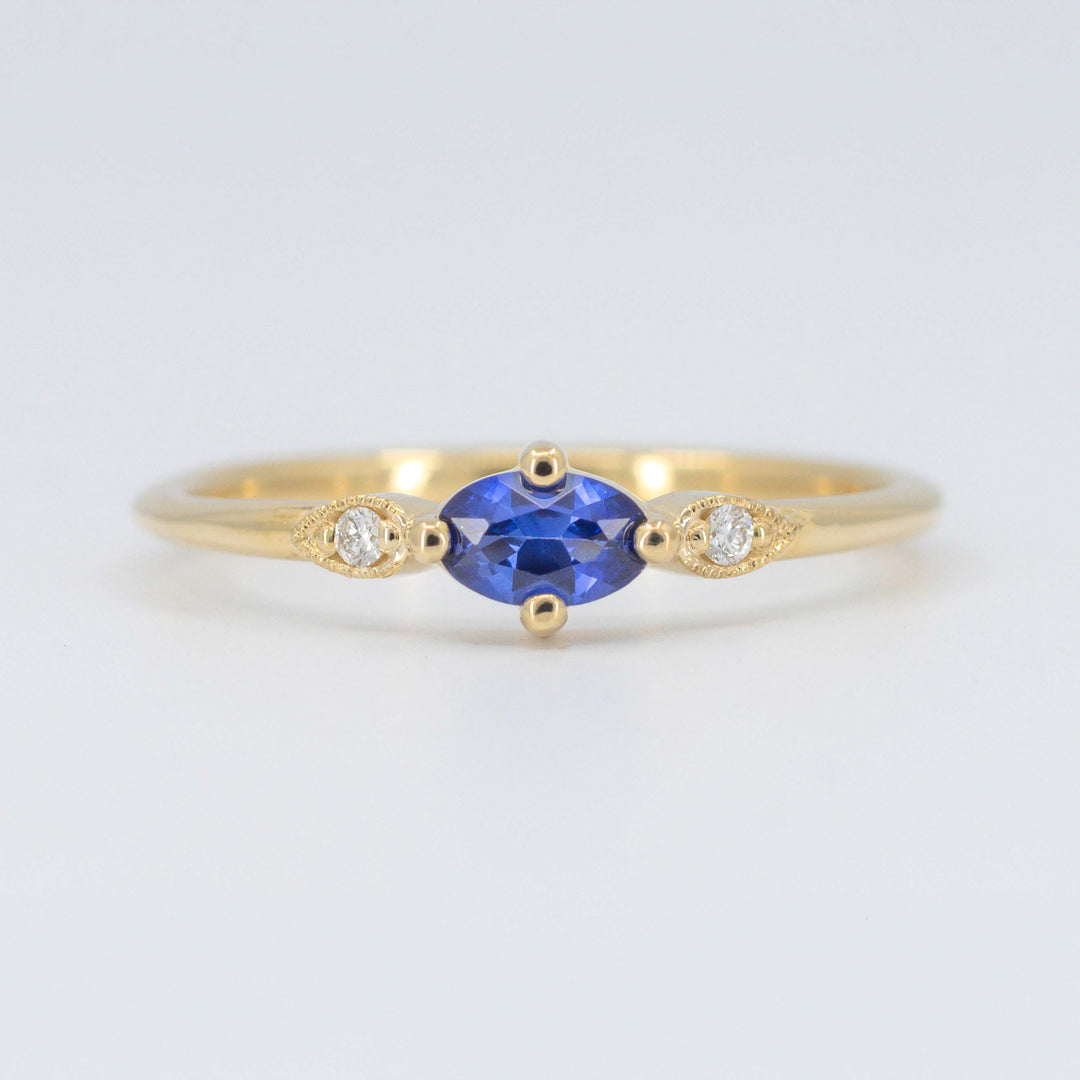 Lab-Grown Sapphire Birthstone Ring, 0.26ct Sapphire and 0.02cttw Diamonds in 10K Yellow Gold