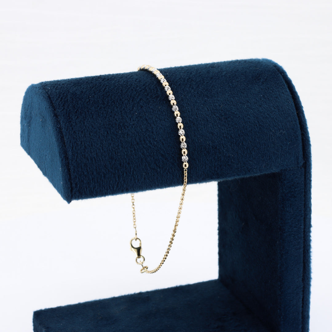 Diamond Cut and Polished Bead Bracelet, in 14K Two Tone Gold, 7.5 Inches