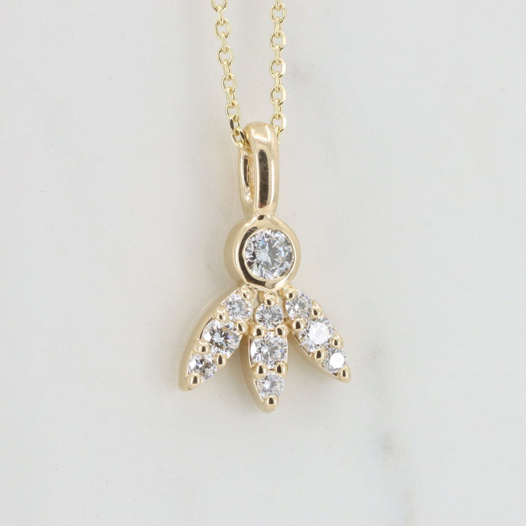 Diamond Tri Leaf Pendant, 0.31cttw in 14K Yellow Gold, 18 inch Chain