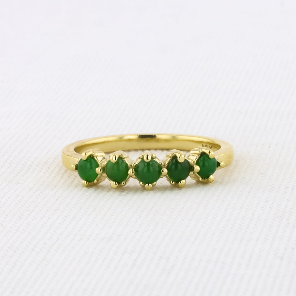 Jadeite Jade Five Stone Ring in 18K Yellow Gold