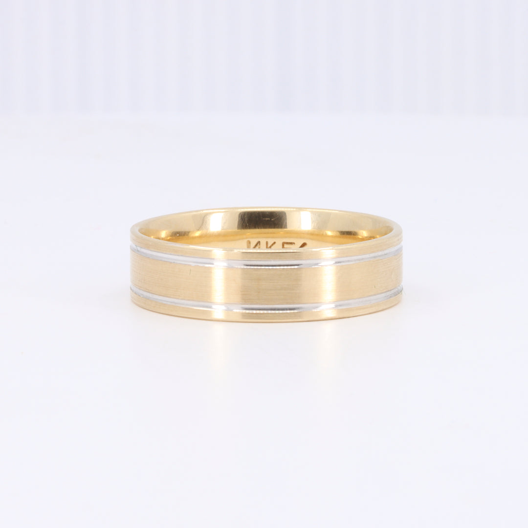 Two Toned 6mm Flat Band in Yellow Gold with Rhodium