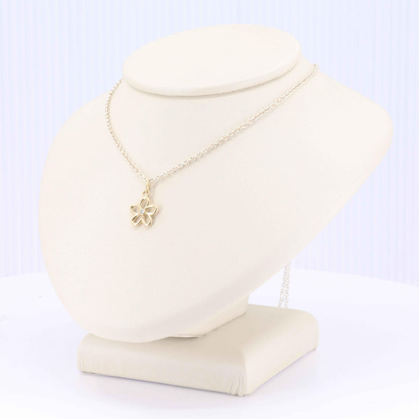 Diamond Flower Pendant, 0.02ct in 14K Yellow Gold, 18 inch Sterling Silver Chain - Kizer Cummings Jewelers