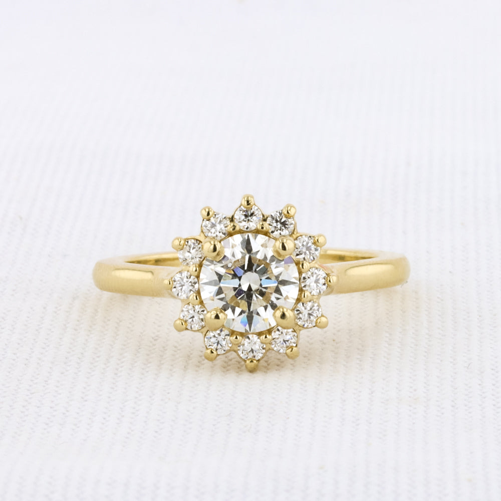 Starburst Halo Engagement Ring in Yellow Gold