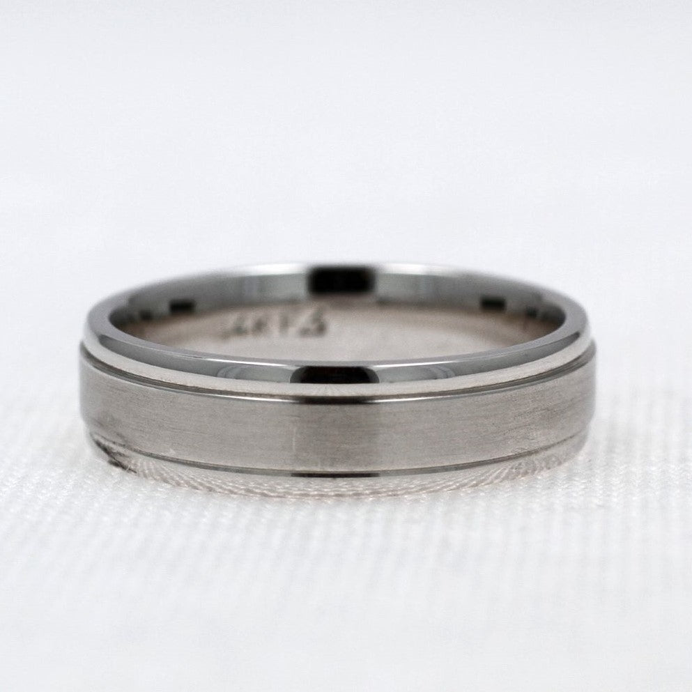 Matte Center Polished Edge Wedding Band in White Gold - 6mm