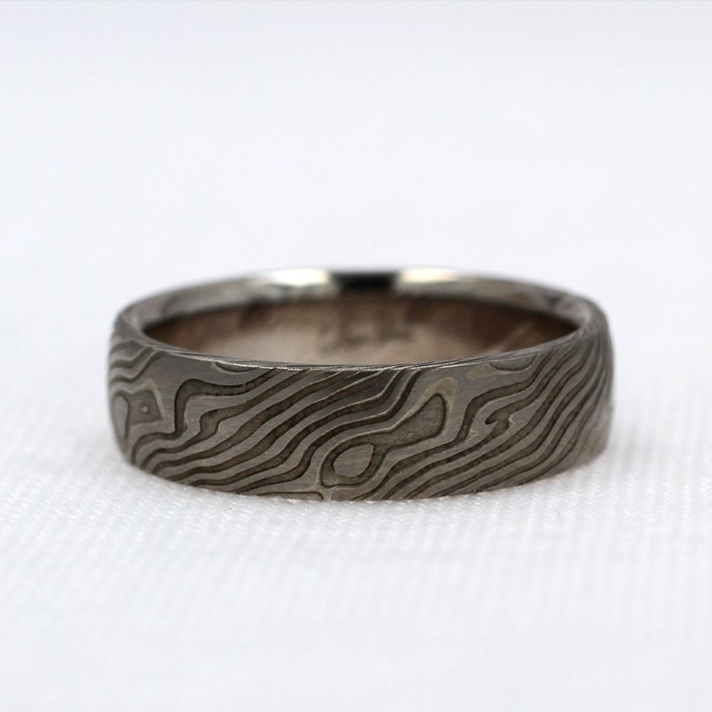 Maple Pattern Mokume Gane Ring with Etched Palladium and Silver
