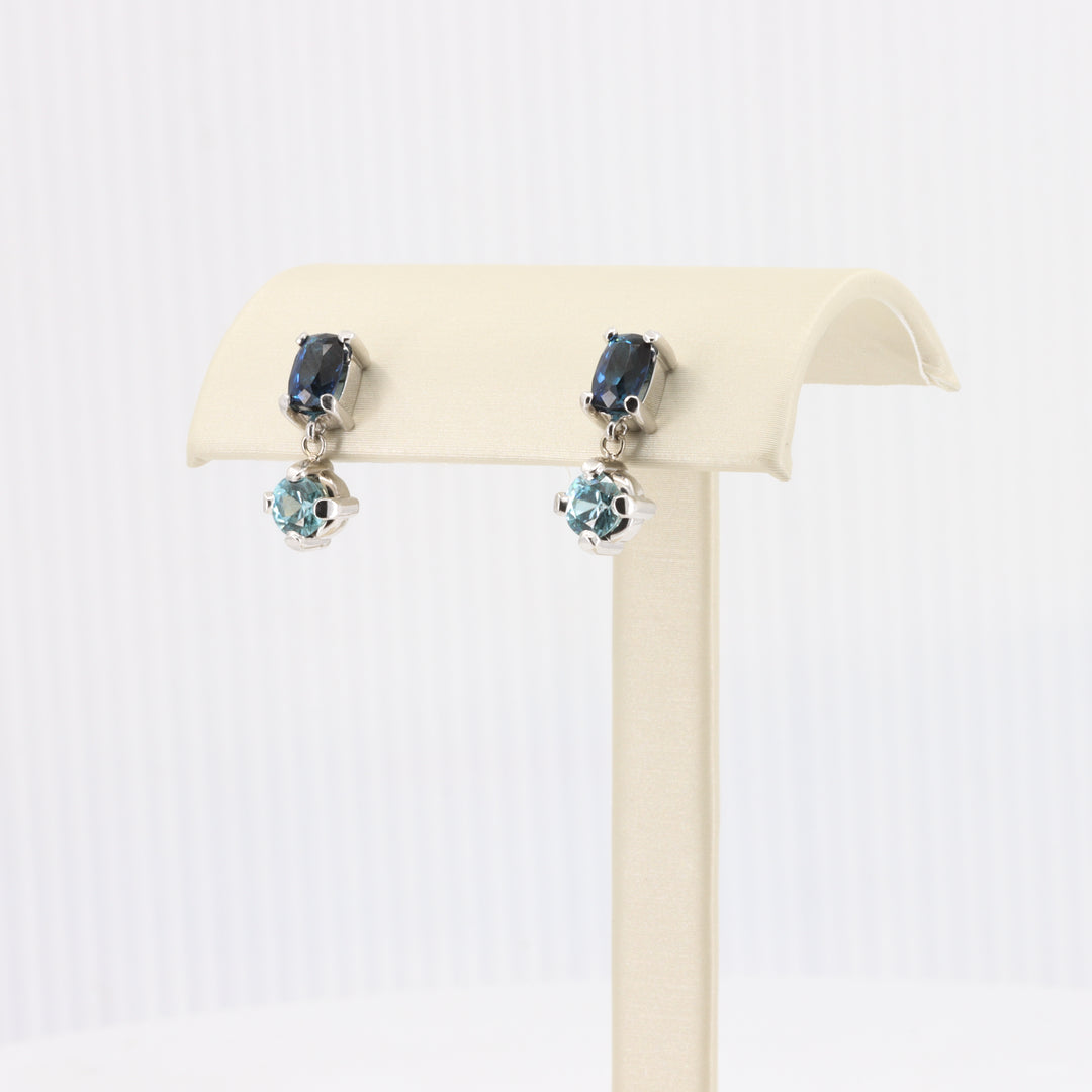 Indicolite with Zircon Drop Earrings in White Gold