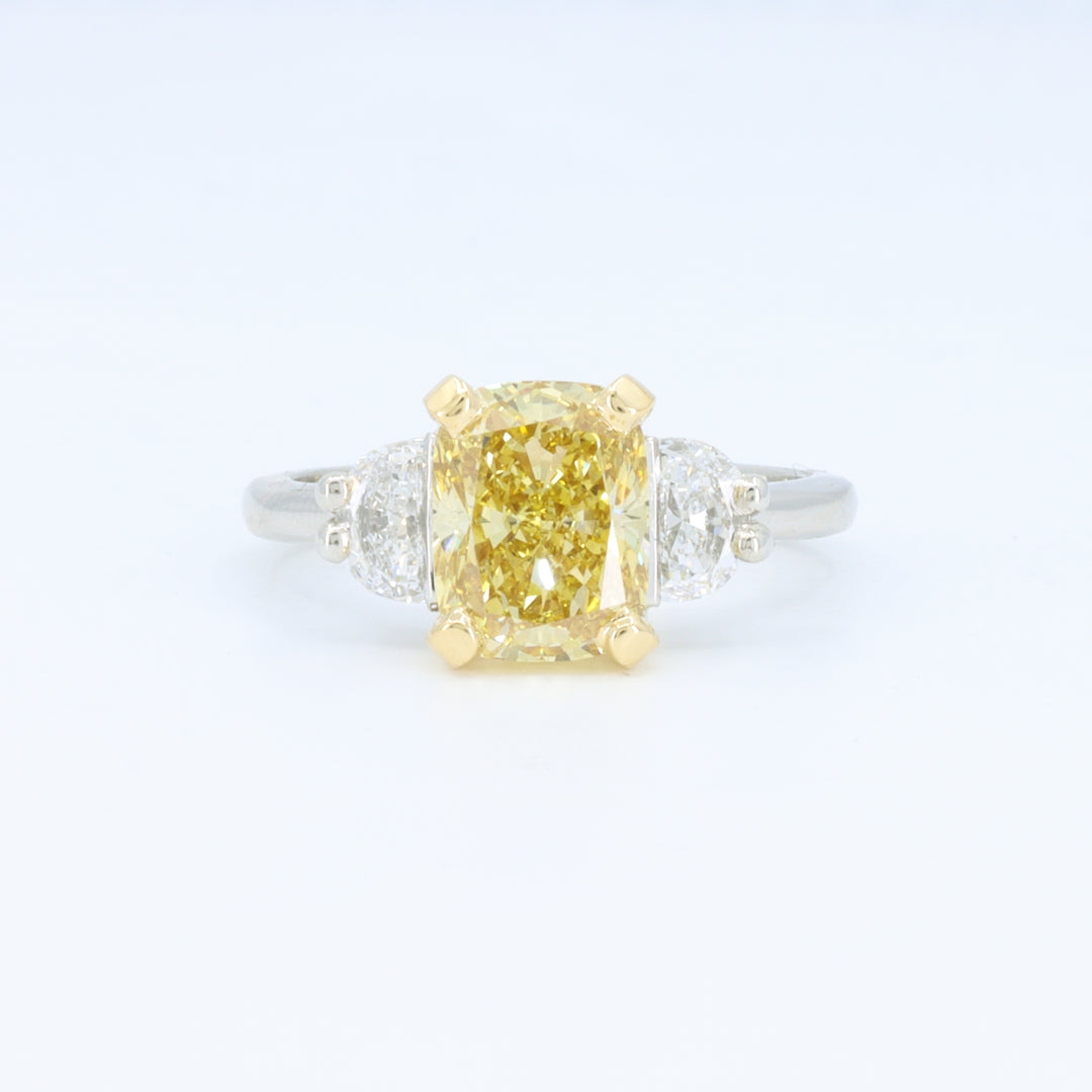 Lab-Grown Fancy Yellow Diamond Engagment Ring in Platinum and Yellow Gold
