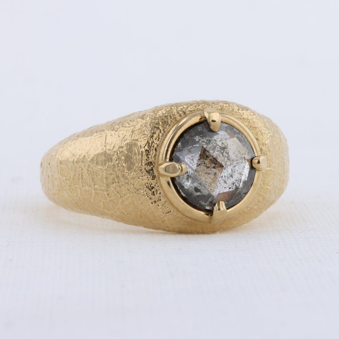 Salt and Pepper Diamond Textured Dome Ring in Yellow Gold