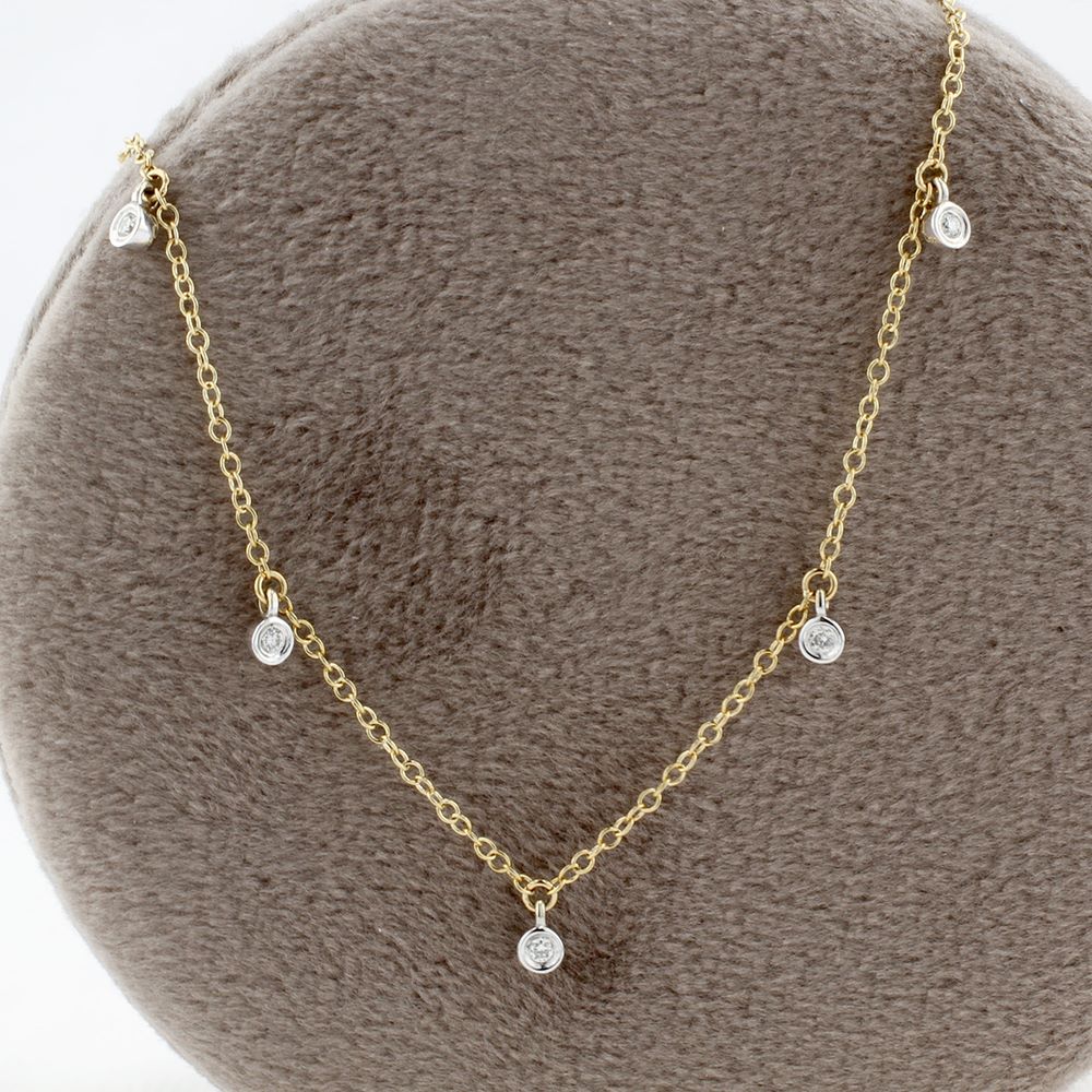 Bezel Set Diamond Station Necklace in Two Tone Gold