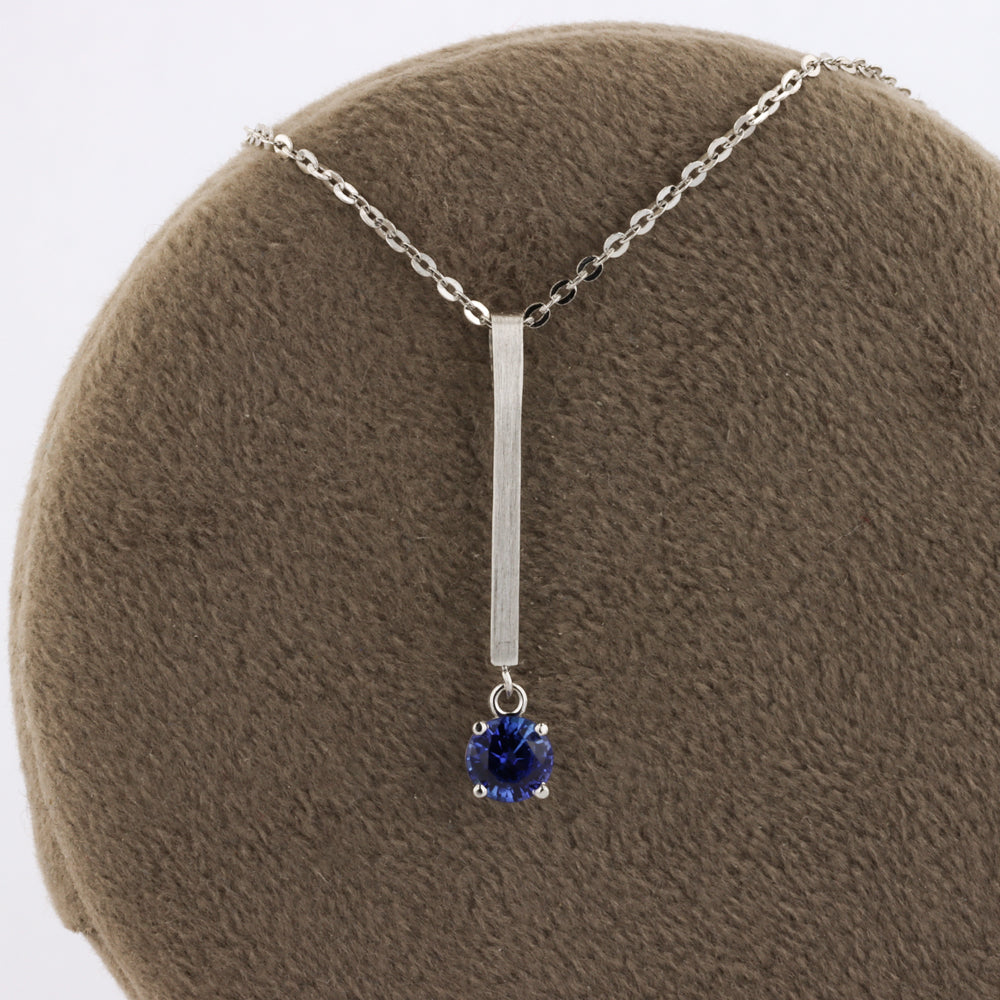 Sapphire Bar Drop Necklace in White Gold