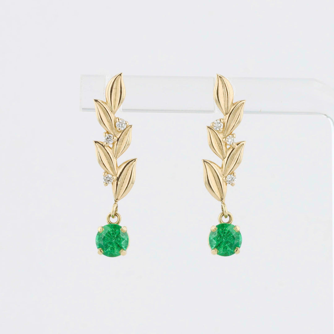 In the Vines Emerald and Diamond Drop Earrings in Yellow Gold