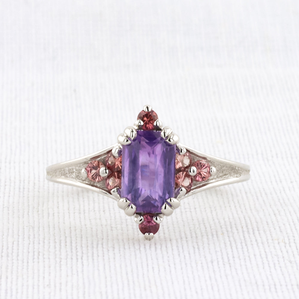 Lilac Sweetheart Sapphire Ring in White Gold