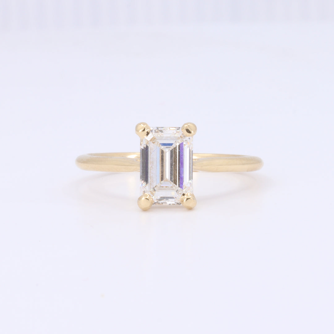 Lab Grown Emerald Cut Diamond Solitaire Ring in Yellow Gold