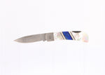 Load image into Gallery viewer, 3&quot; Lock back Knife- Mother of Pearl Endcaps w/ Lapis inlays w/ Damascus Steel Blade
