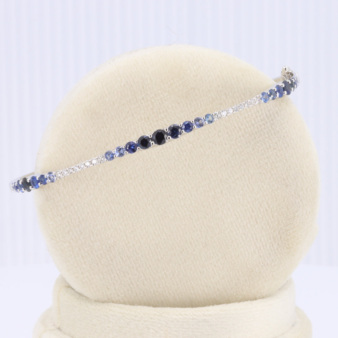 Diamond and Gradient Sapphire Bangle Bracelet in White Gold