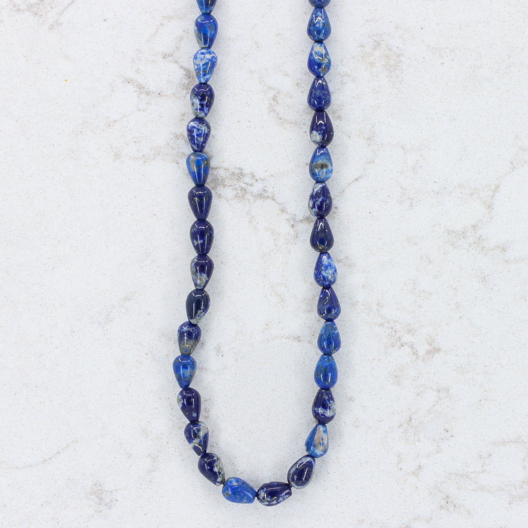 Lapis Teardrop Bead Strand Necklace, 7x5mm Beads with Sterling Silver Clasp, 16–18"