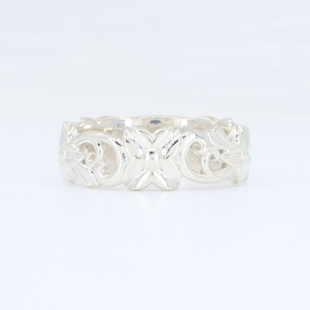 Open Floral Vine 7mm Band in White Gold