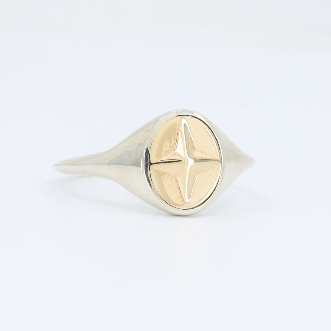 Small Signet Ring in Sterling Silver w/ 14KT Yellow Gold Star Plate