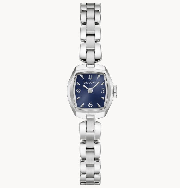 Bulova Goddess of Time- Blue Rectangular Face Watch w/ White Metal Frame and Band