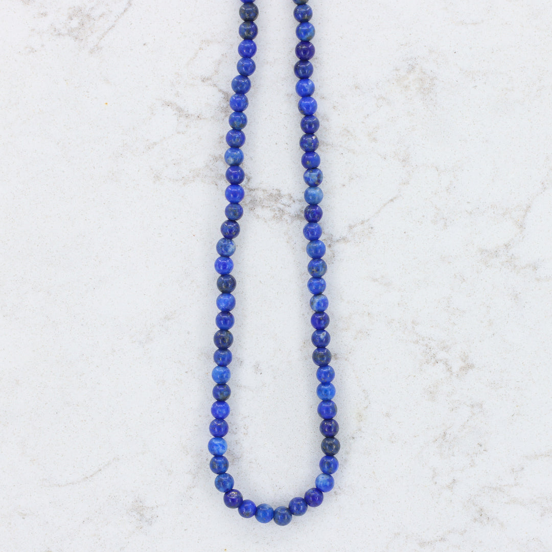 Lapis Bead Strand Necklace, 4mm Round Beads with Sterling Silver Clasp, 16–18"