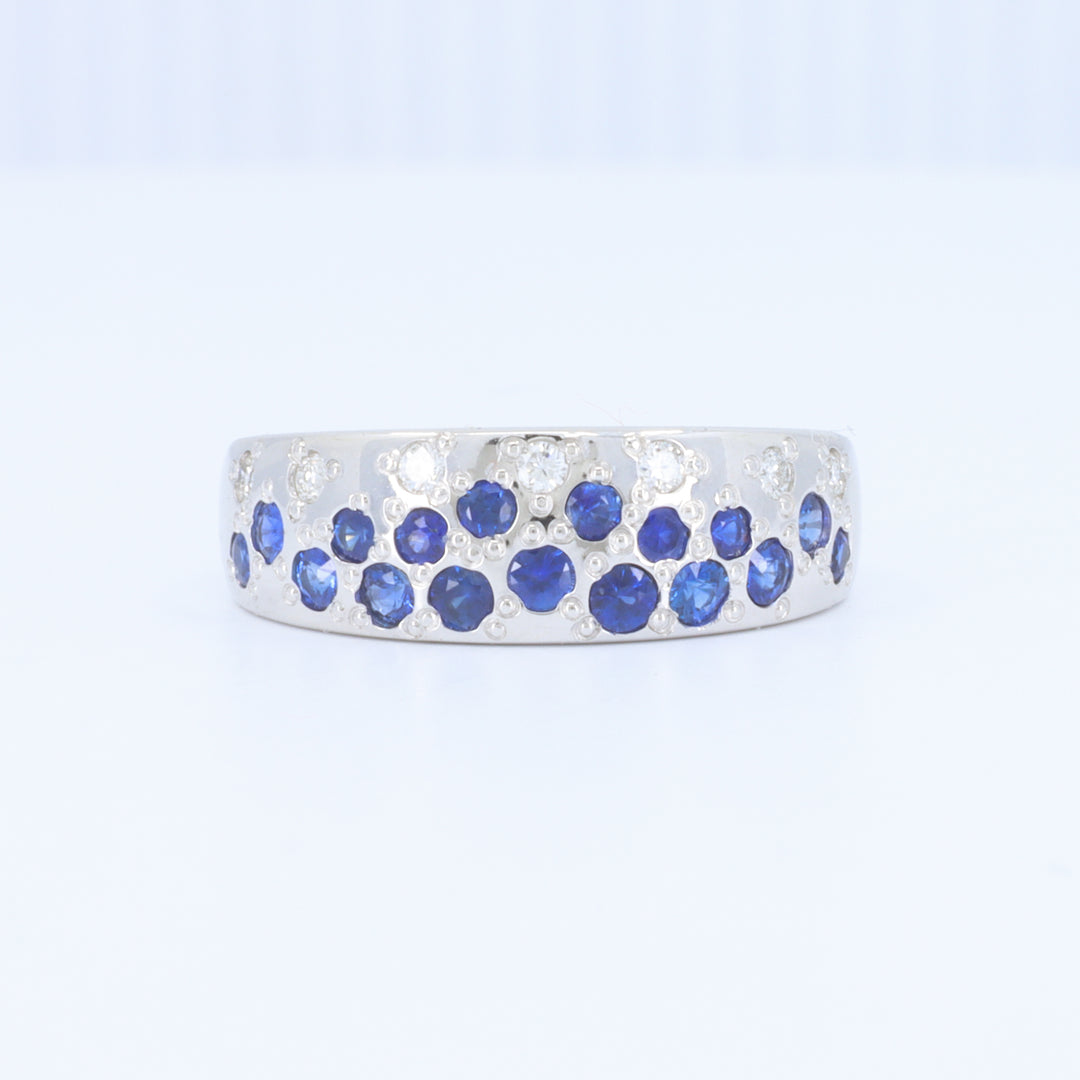 Scattered Sapphire and Diamond Tapered Band in White Gold