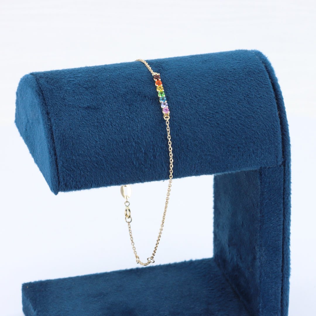 Rainbow Multi Gemstone Bar Bracelet, in 14K Yellow Gold, 6.5-7.5 Inches