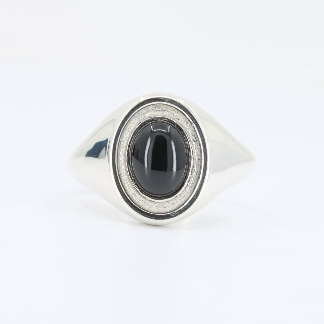 Onyx Cabochon Signet Ring, 9x7mm in Sterling Silver