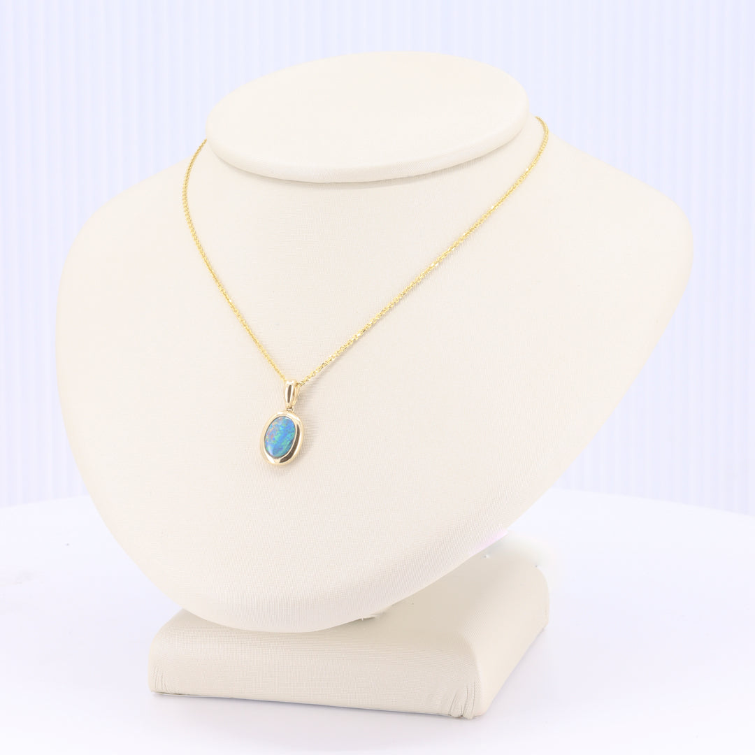 Oval Australian Opal Doublet Necklace in Yellow Gold