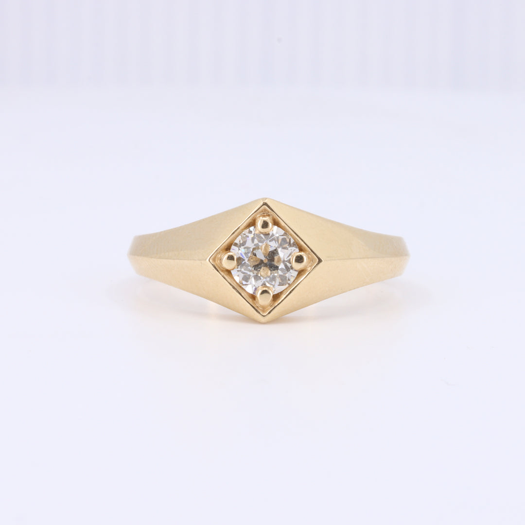 Upcycled Knife Edge Signet Ring with Old European Cut Diamond in Yellow Gold