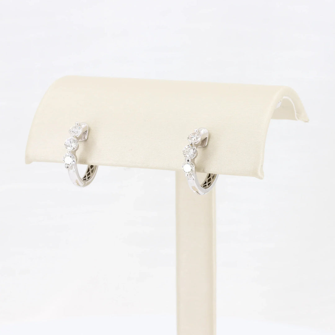 Trio Diamond Huggie Earrings, 0.54cttw in 14K White Gold - Kizer Cummings Jewelers