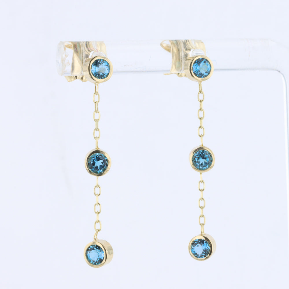 London Blue Topaz Triple Drop Earrings in Yellow Gold