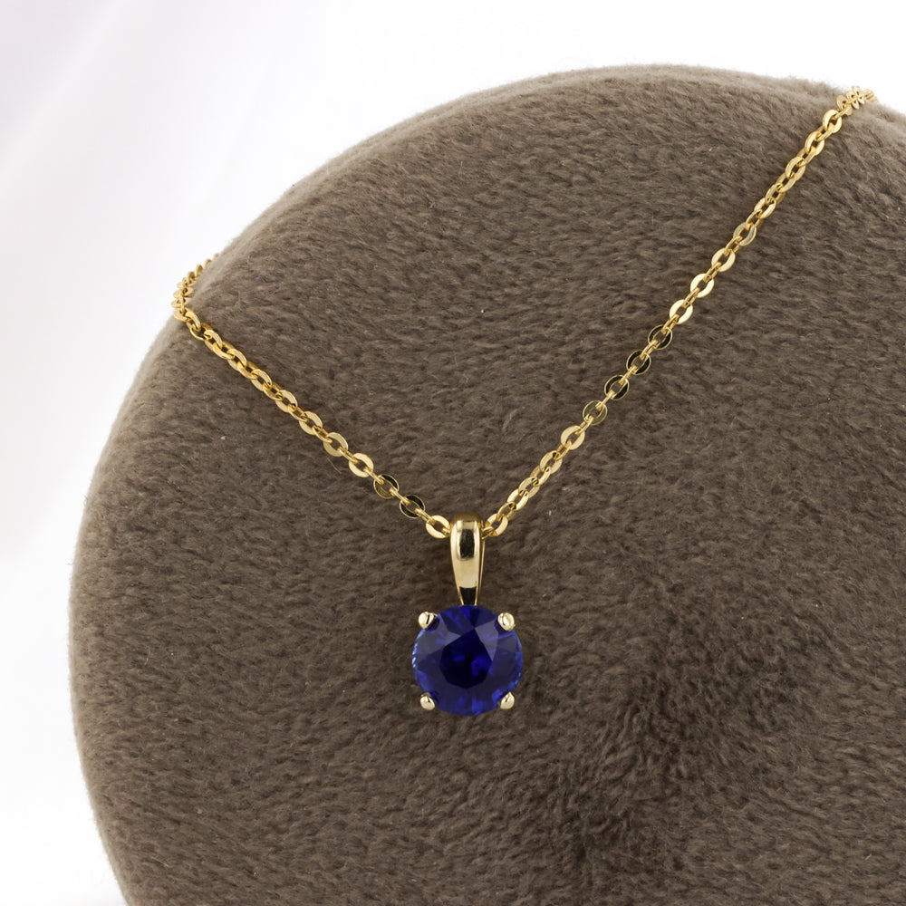 Blue Sapphire Solitaire Pendant in 14K Yellow Gold -1.10ct