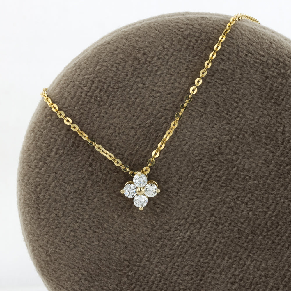 Medium Quatrefoil Diamond Pendant in Yellow Gold