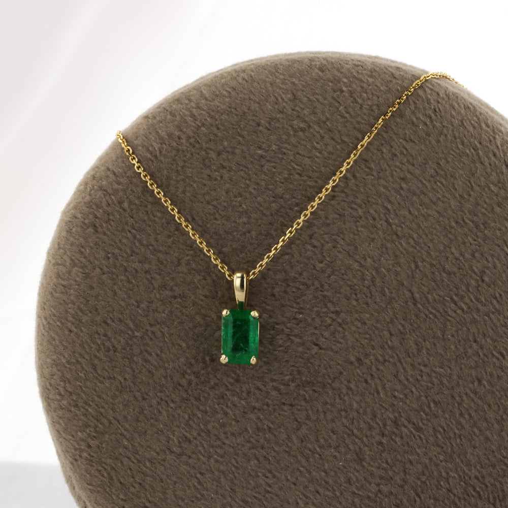 Emerald-Cut Emerald Solitaire Pendant in 14K Yellow Gold