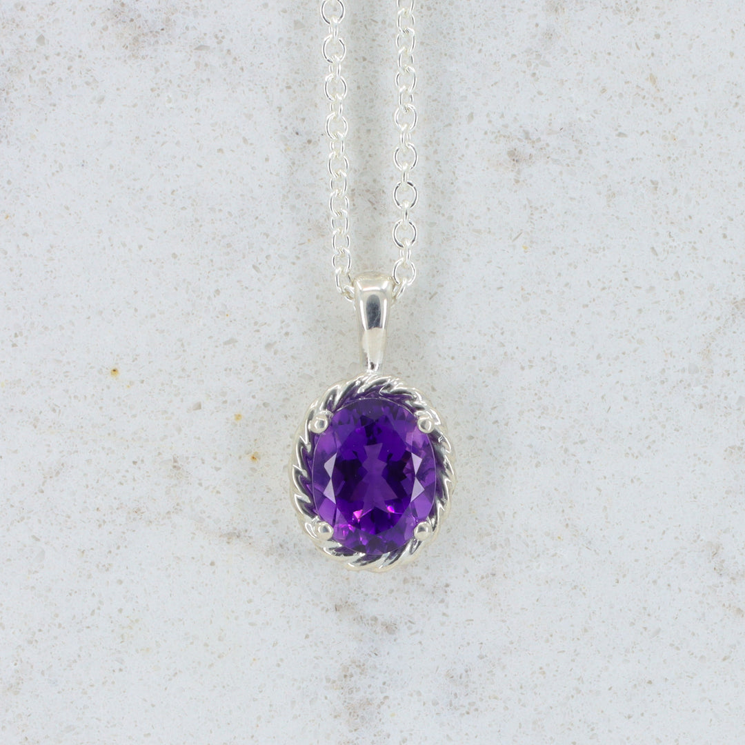 Amethyst Pendant, 1.74ct Oval Amethyst in Sterling Silver, 16–18 inch Chain