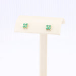 Load image into Gallery viewer, Emerald Clover Stud Earrings in Yellow Gold
