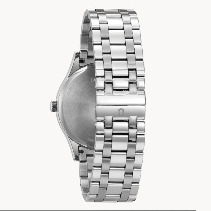 Bulova Classic- Dark Grey Round Face w/ White Metal Features and Band