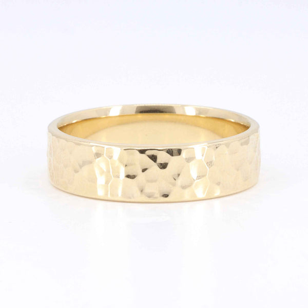 Hammered Comfort Fit Band in 14K Yellow Gold, 6mm - Kizer Cummings Jewelers
