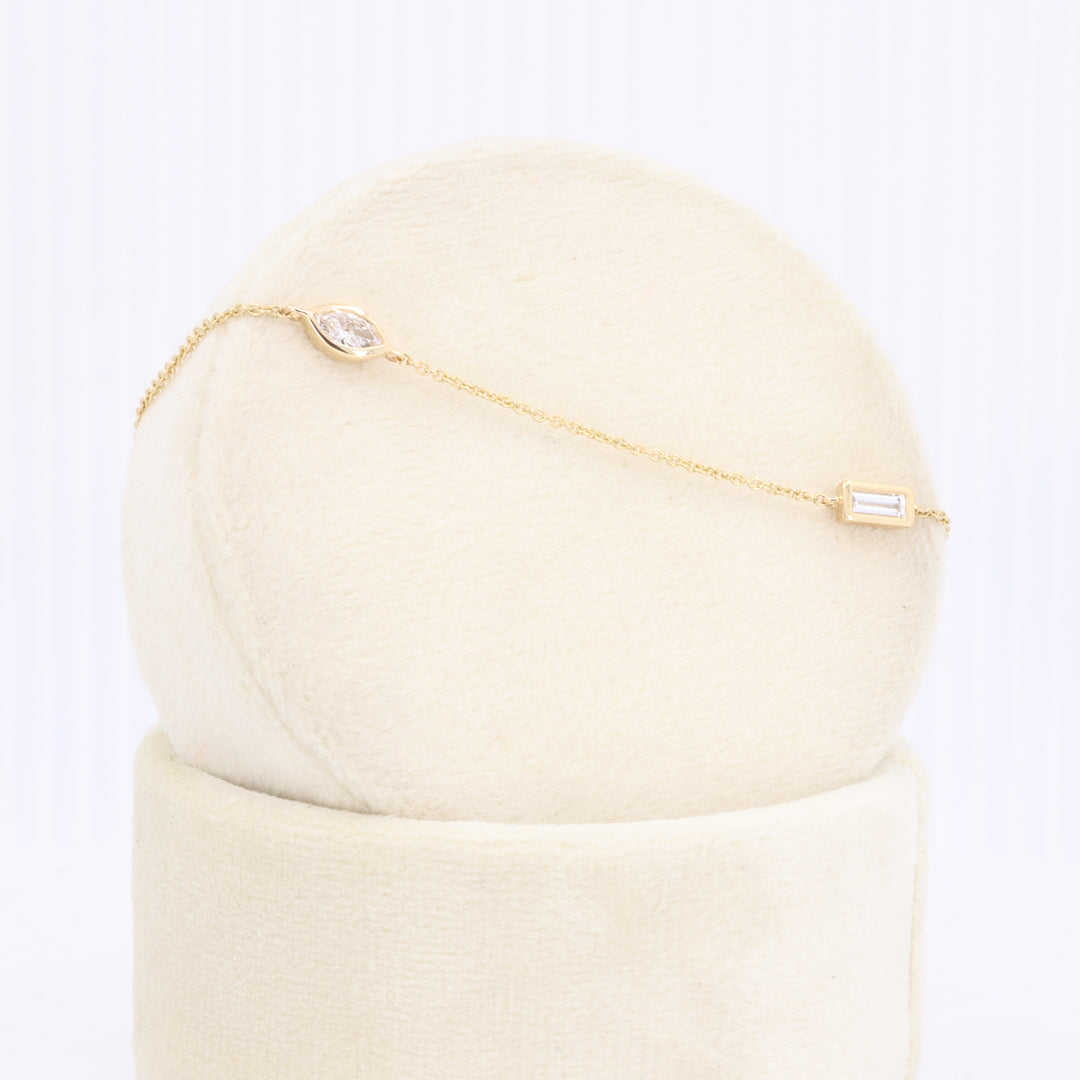 Lab-Grown Mixed Cut Diamond 3-Station Bracelet in Yellow Gold 6.5"-7.5"